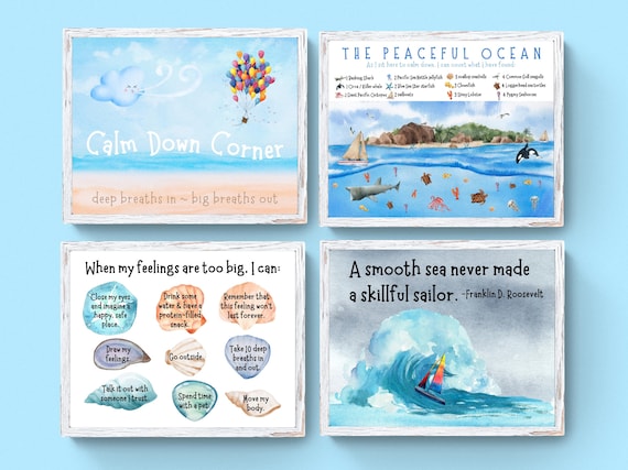 SET of 4 POSTERS in 4 SIZES Calm Down Corner Ocean Themed