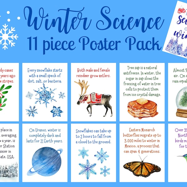 Winter Science Poster Pack-Classroom Decor Set-Print Bundle-STEM Chemistry Biology-Middle High Elementary School-Educational Printable Signs