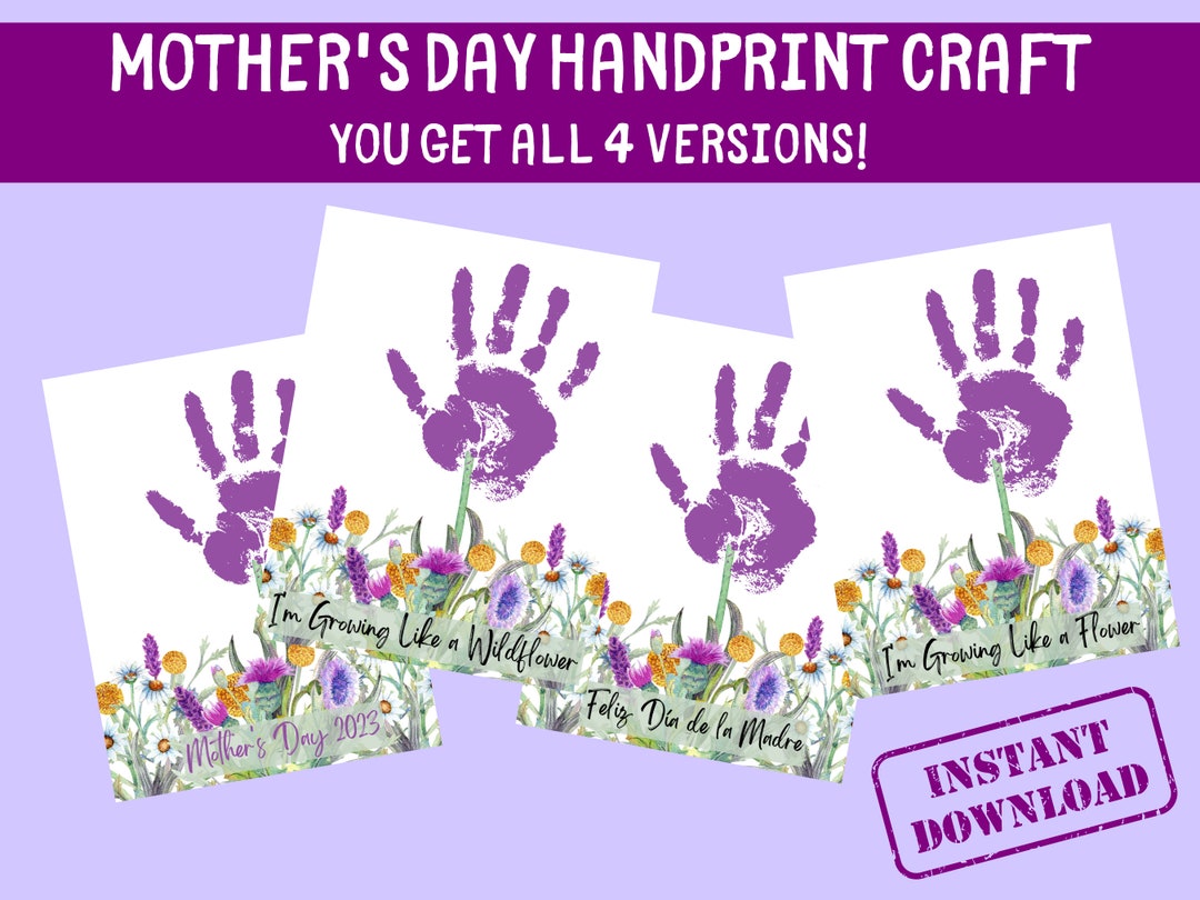 4 VERSIONS Wildflower Handprint Template Digital Download-art Craft ...