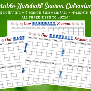 Printable Baseball Wall Calendar-Family Planner-Sport Team Plan-Entryway Command Center-Ballgame-Dry Erase-Kid Schedule Organizer-Game Day