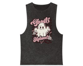 Camiseta sin mangas con estampado de Ghost Malone / Diseño fantasmal vintage con efecto desgastado