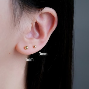Clous d'oreilles boules|Argent sterling rempli d'or 14 carats|Boucles d'oreilles perles S925|Conque/cartilage/hélice/conque|Boucles d'oreilles boule unies 3 mm, 4 mm, 5 mm,