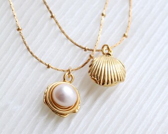 Freshwater Pearl Necklace|Single Pearl Necklace|Freshwater Pearl|18k Gold|Charm Necklace|Dainty Pearl Necklace|SeaShell Necklace|Mother gift