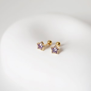 Clous d'oreilles étoile|Étoile violette|Boucles d'oreilles étoile du Nord en or|Argent sterling rempli d'or 14 carats|Cartilage/Hélix|Boucles d'oreilles vissées|Hypoallergénique