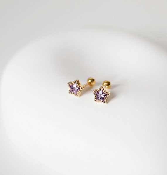 Star Earring Stud|Purple Star|Gold North Star Stud Earring|14K Gold-Filled Sterling Silver|Cartilage/Helix|Screwback Earrings|Hypoallergenic
