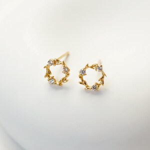 CZ Wreath Earrings|Tiny Flower Wreath Earring|Gold Flower Wreath Earring|Sterling Silver|Gold Zircon Wreath Earrings|Tiny Circle Earrings