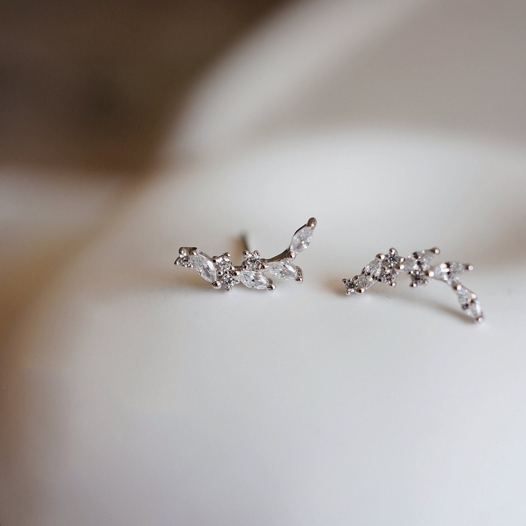 CZ Leaf Stud Earrings|tiny CZ Leaf Stud Earring|sparkling