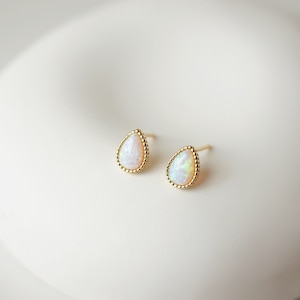 Opal Stud Earrings|14K Gold-Filled Sterling Silver|White Oval Opal Earrings|Mother's Day Gift|Tiny Teardrop Opal Earring|Bridesmaid Gift