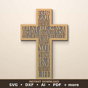 Johannes 3:16 Kors SVG Laserskuren Fil | Kristen Väggkonst (Digital Nedladdning)