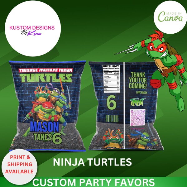 Ninja Turtles party favors, Party Favor Package, Custom Party Favors, Custom Chip Bags, Party Favor Bundle, Kids Party Favors,