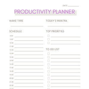 Printable Daily Productivity Planner
