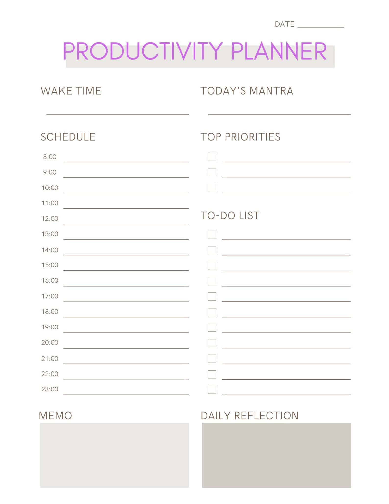Printable Daily Productivity Planner - Etsy