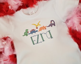 Personalized Embroidered Dinosaur shirt for boys or girls, t-rex shirt with name, dinosaur onesie, toddler dino shirt