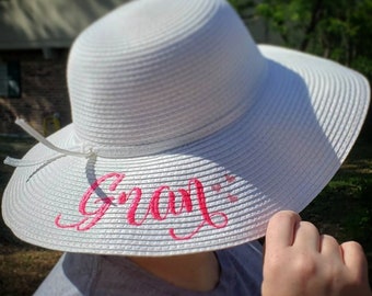 Personalized Embroidered Floppy Sun Hat,  custom beach or pool accessories