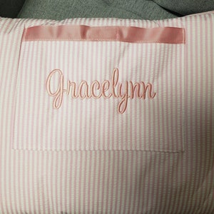 Personalized Embroidered Seersucker and Minky Nap Mat for toddlers and kids with attached pillow and blanket image 4