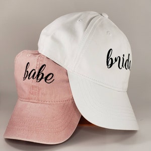 Bridal or Bachelorette Party baseball caps, personalized embroidered bride baseball hat, bride and babe hats, bridesmaid proposal gift
