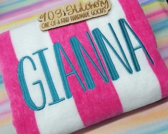 Custom embroidered Beach Towel with name, embroidered beach towel with name, Personalized Cabana pool towel, personalized graduation gift