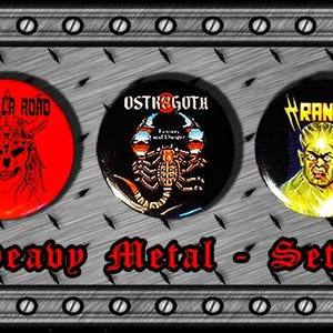 Spille a bottone - 25 mm/1 pollice - Spille a bottone - 25 mm/1 pollice - Heavy Metal SET 1 - Alien Force Manilla Road Ostrogoth Randy Thor