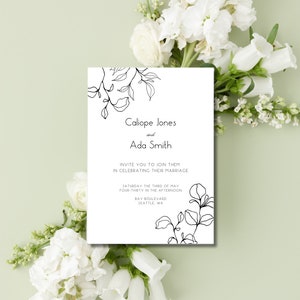 Modern Monochrome Floral Wedding Invitation