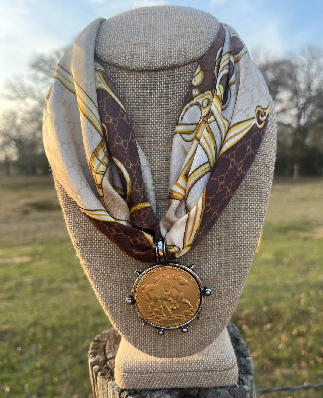 Coin Rag The Snaffle Bit Silk Wild Rag With Gold & Silver Belgium Horse Coin - Etsy