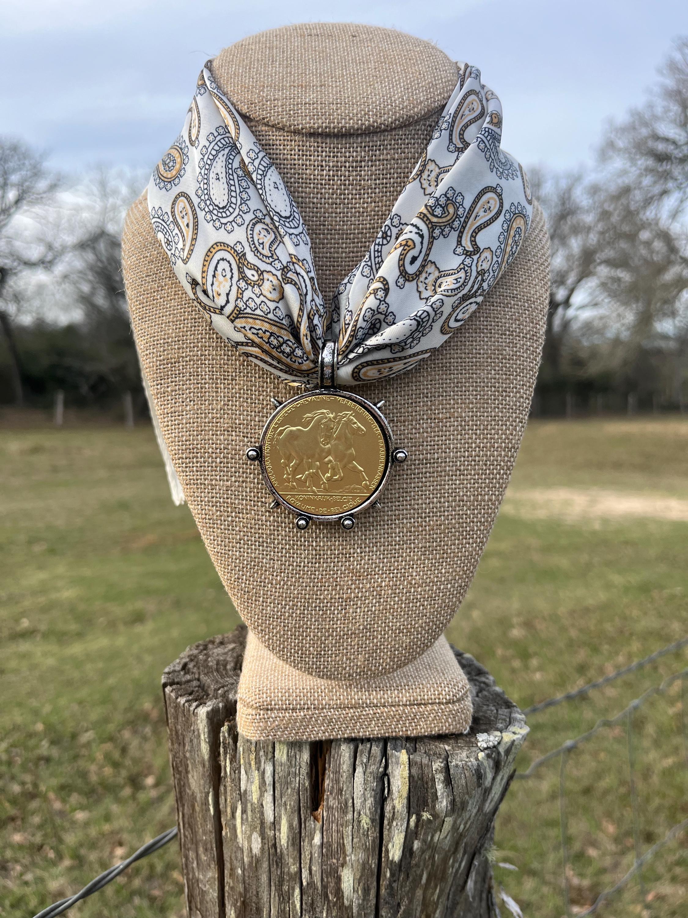 Coin Rag The Paisley Silk Wild Rag With Gold & Silver Double Horse Belgium Coin ...