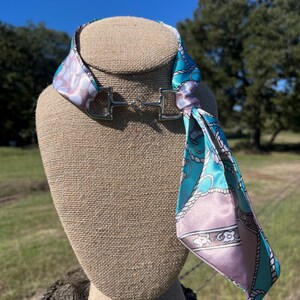 Skinny Mini Wild Rag Scarf/ Cowgirl Necktie with Snaffle Bit Slide - The Turq Rein & Bits Wild Rag
