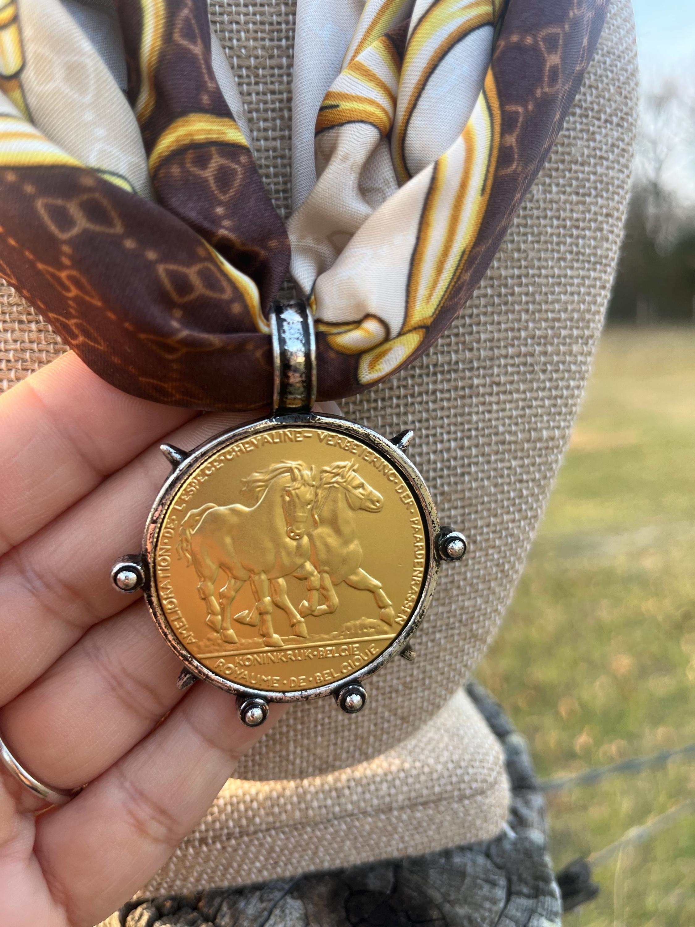 Coin Rag The Snaffle Bit Silk Wild Rag With Gold & Silver Belgium Horse Coin - Etsy