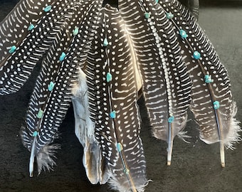 Turquoise & Rhinestone Guinea Cowboy Hat Feathers