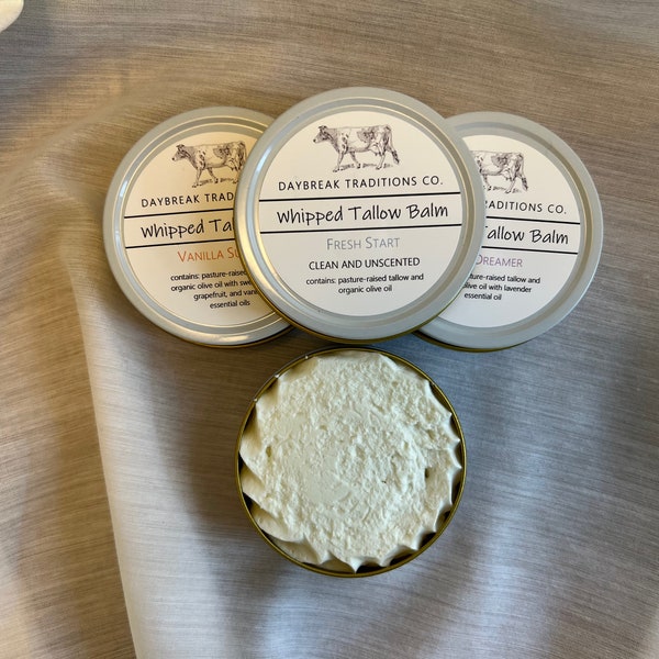 Whipped Tallow Balm - Travel 2 oz. [100% Grass Fed and Pasture Raised Tallow] All Natural Tallow Based Moisturizer and Skin Care