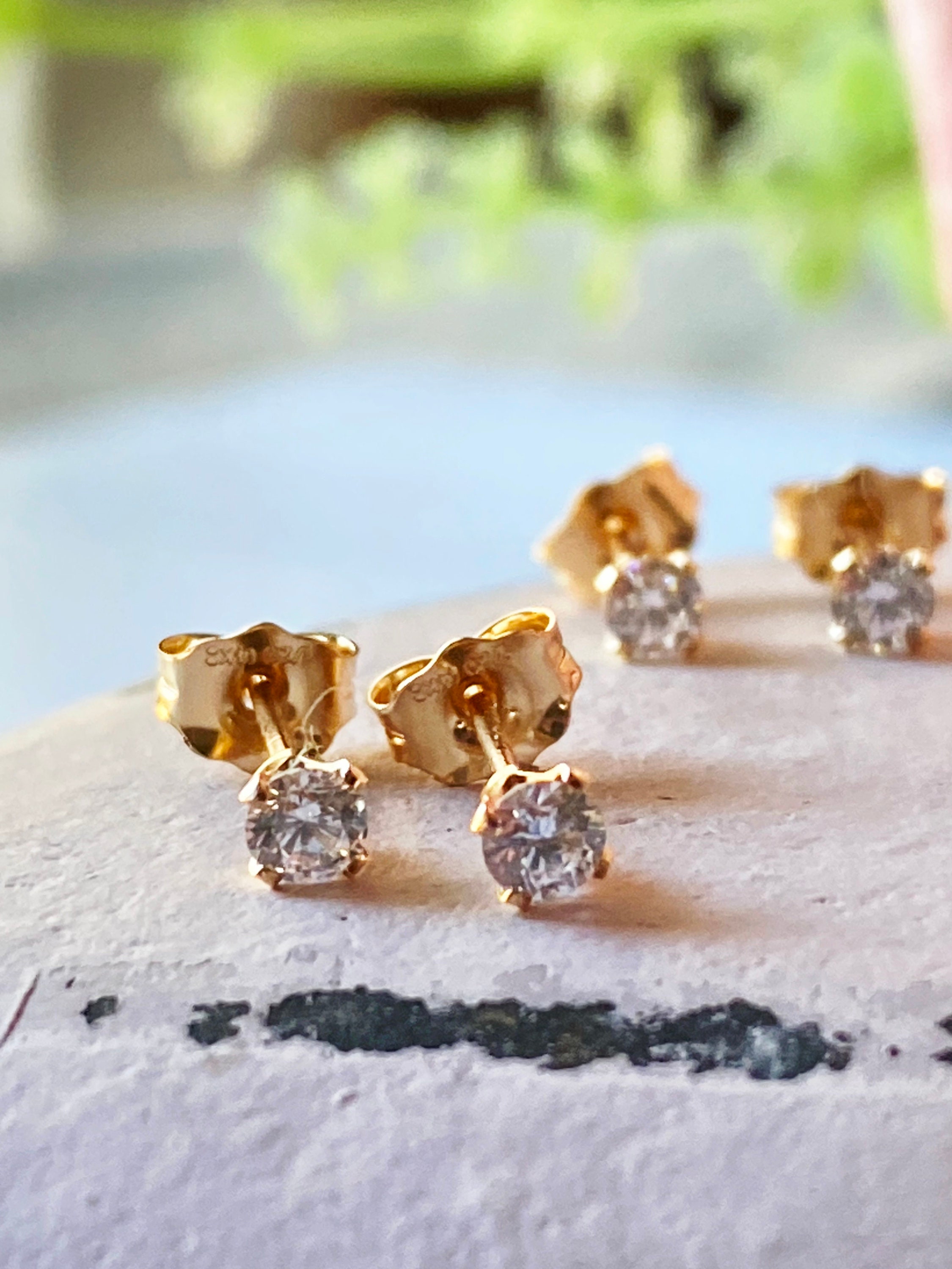 Tiny Gold Filled Studs // Cubic zirconia studs, earring stack, minimalist earrings, wedding day earrings, 3mm studs, gift for her, stacking