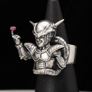 Frieza 1st Form Handmade Sterling Silver 925 Ring with Ruby Dragon Ball Villain Poweful Figure Anime Manga Fan Otaku Gear Jewels