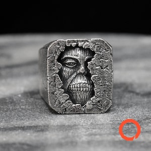 Titan in the Wall 925 Sterling Silver Handmade Ring Fan Anime Manga Otaku Jewelry Figure Attack Skull Broken Wall Bricks Bold Chunky