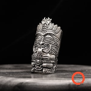 Tiki Totem Handmade Sterlin Silver 925 Ring Set Mug Cocktail Traditional Hawaii Wood Spirit Polynesian Tropical Statue Ancient