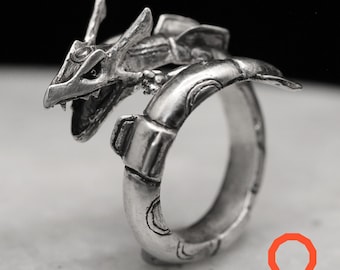 RAYQUAZA - Emerald Serpent from the Sky, 925 Sterling Silver Handmade Ring