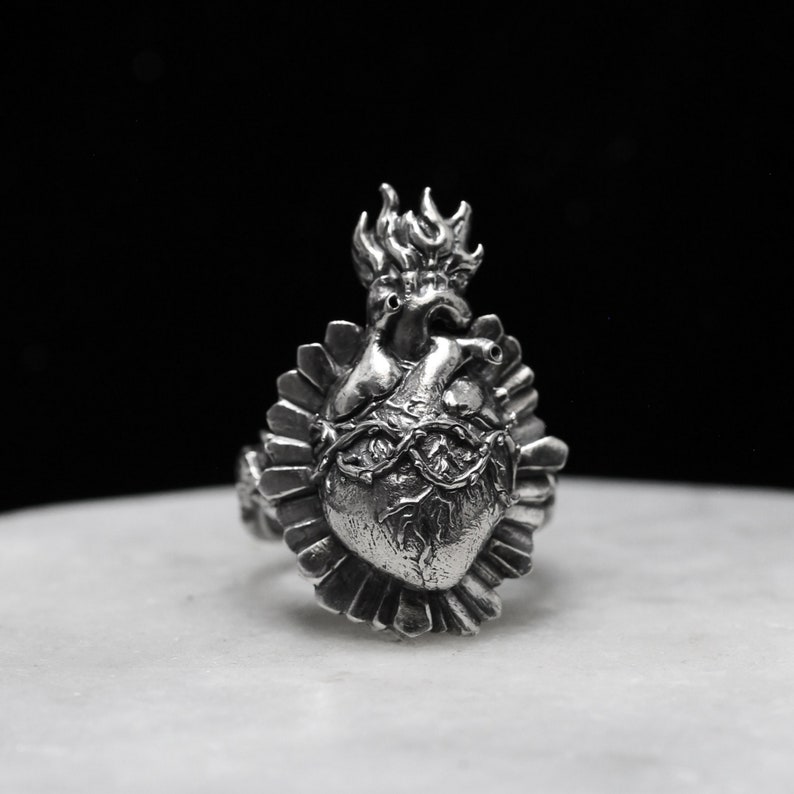 Anatomical Sacred Heart 925 Sterling Silver Ring With Symbolism ...