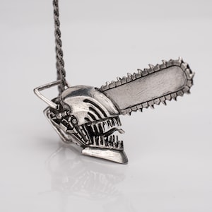 Chainsaw Head - Fanged Fury, 925 Sterling Silver Handmade Pendant with Intricate Teeth Details Oddity Anime Inspired Man Necklace