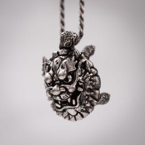 Turtle x Oni Sterling Silver 925 Handmade Pendant Japan Guardian Yokai Tortoise Oni Devil Gift Statement Traditional Tattoo Mask Ancient