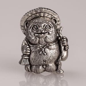 Handmade Tanuki Spirit Pendant in Sterling Silver 925 – Japanese Folklore Jewelry | Lucky Raccoon Dog Talisman