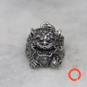 Shisa Okinawa Lion Silver Pendant Japan Guardian Yokai Protection Shinto Oni Devil Gift Statement Traditional Tattoo Foo Dog Ward Ancient