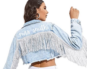 denim jacket with silver fringe