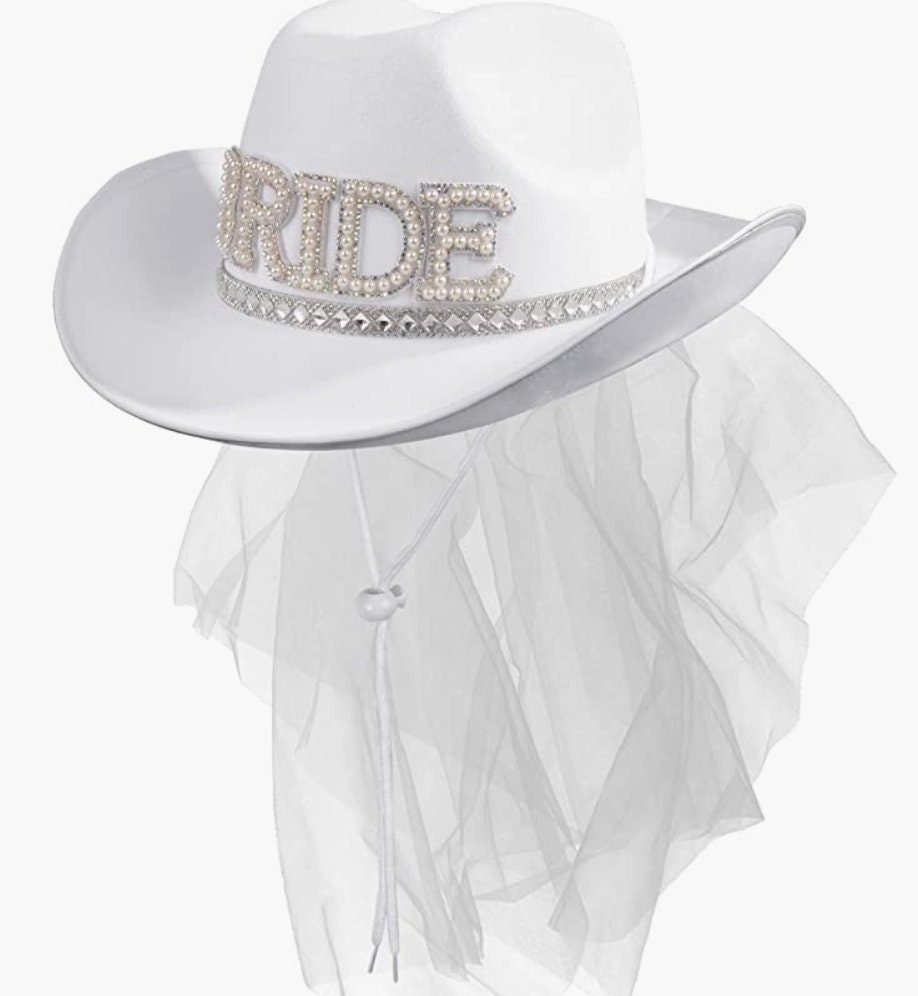 BRIDE Pearl Cowgirl Hat With Veil Bride Cowboy Hat - Etsy Canada