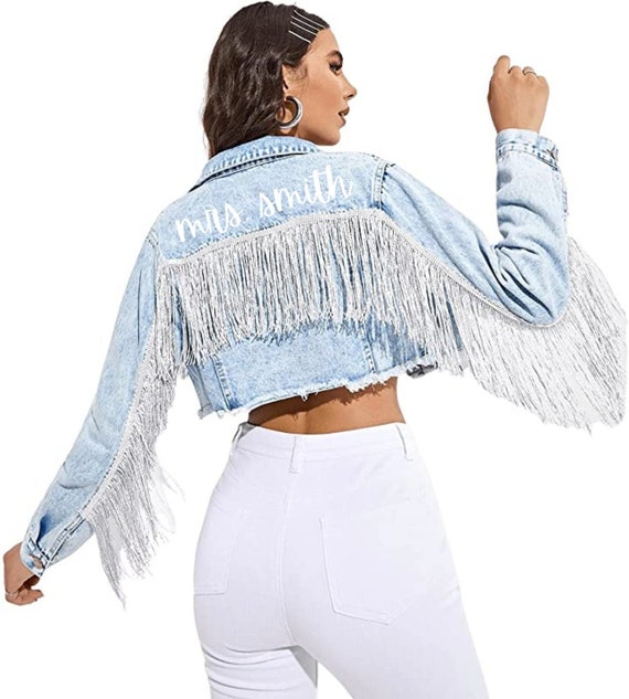 Silver Fringe Denim Jacket Wedding Gift 