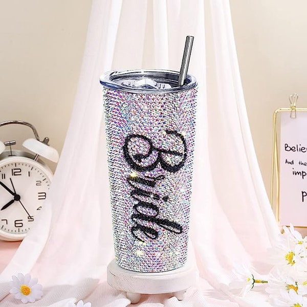 BRIDE Bling 20oz Tumbler | Bride Sparkle Tumbler Gift Set | Diamond Tumbler Glass | Bride Cup | Bride Sparkle Cup