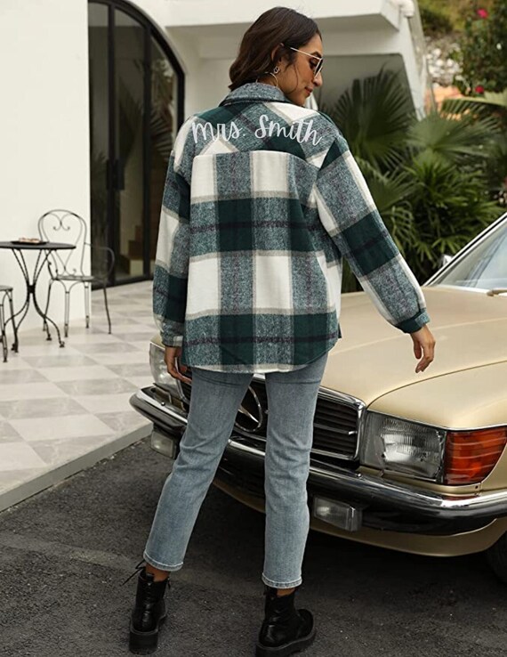 Last Name Plaid Flannel Shirt Jacket 