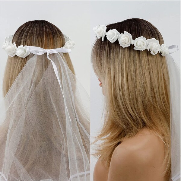 Flower Crown Veil Etsy
