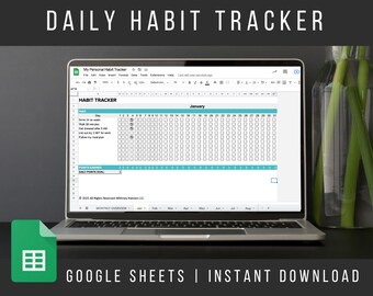 2022 Habit Tracker Spreadsheet | Google Sheets | Habit Tracker Vorlage | Monatlicher und täglicher Habit Tracker | Digital Habit Tracker