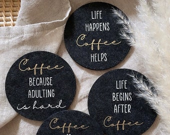 Felt coasters with sayings "Coffee" / gift idea