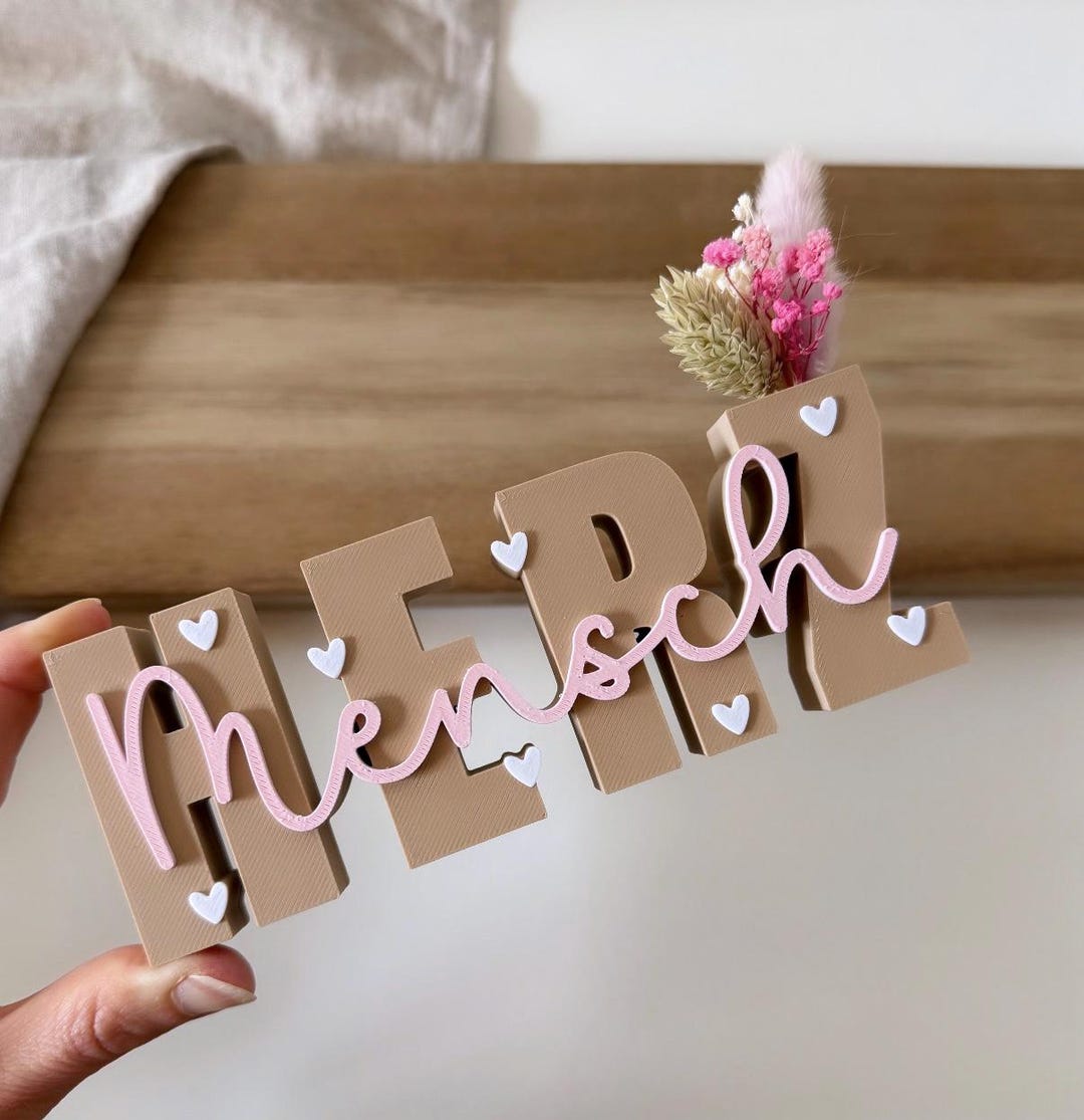 3D Lettering 'heart Person' With Dried Flowers | Gift Idea - Etsy