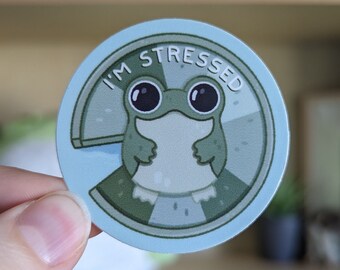 I'm Stressed Out Froggy Matte Vinyl Sticker | Cute Waterproof Heavy Duty Circle Sticker | Kawaii Silly Overwhelmed Green Frog Original Art