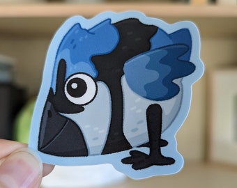 Blue Jay Fat Bird Matte Vinyl Sticker | Cute Waterproof Die Cut Sticker | Kawaii Silly Chubby Blue Birb Original Art